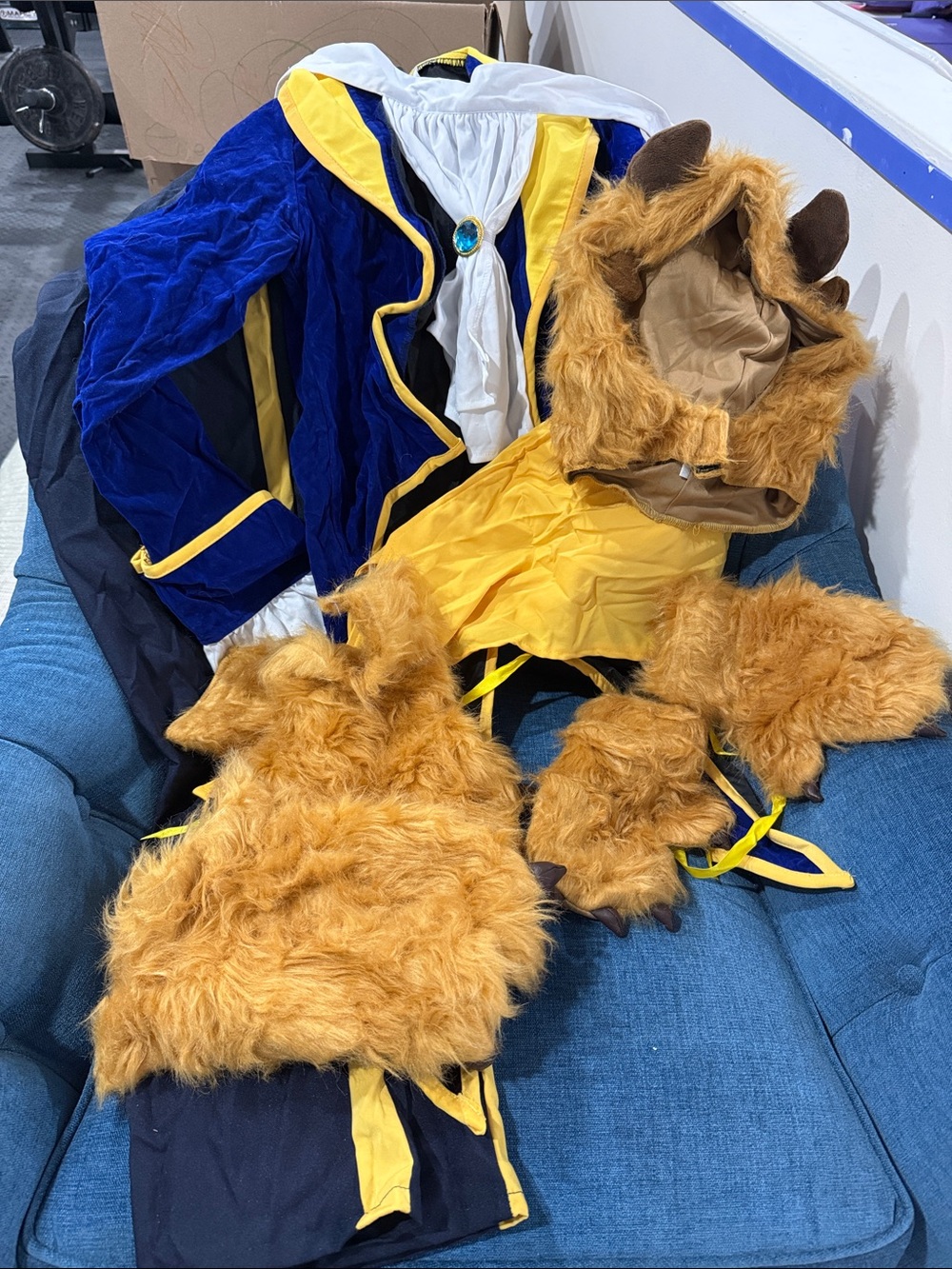 Men’s adult- Beast Costume with Faux Fur head cover, hand and shoe covers